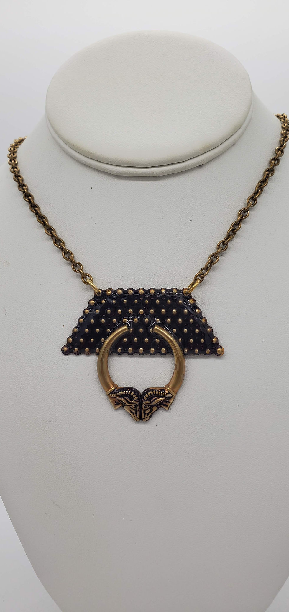 Vintage antiqued rams head necklace