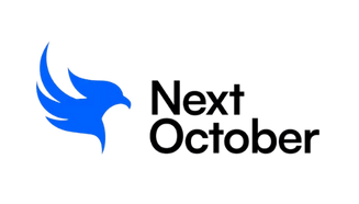 Logo of a blue bird and text that reads Next October, promotion design