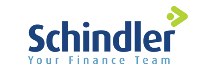 Schindler Your Finance Team logo with a green arrow on black background.