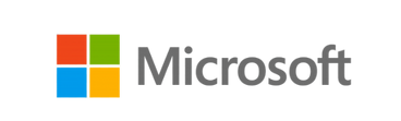 סמל Microsoft עם ריבוע צבעוני וכתובת Microsoft בצבע אפור עכבר.