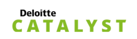 מילה CATALYST ירוקה בולטת על רקע שחור, לוגו של חברה או מוצר.