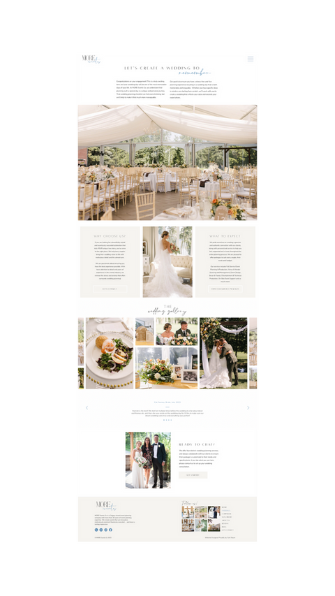 Neutral, elegant event planner website for female owned business.