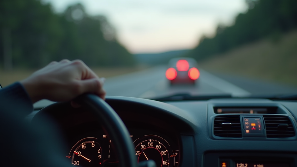 Eye-level view of a car dashboard with a GPS tracker displayed