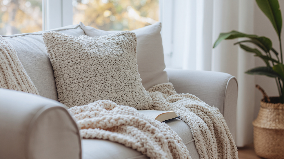 Pillows and throw on a chair