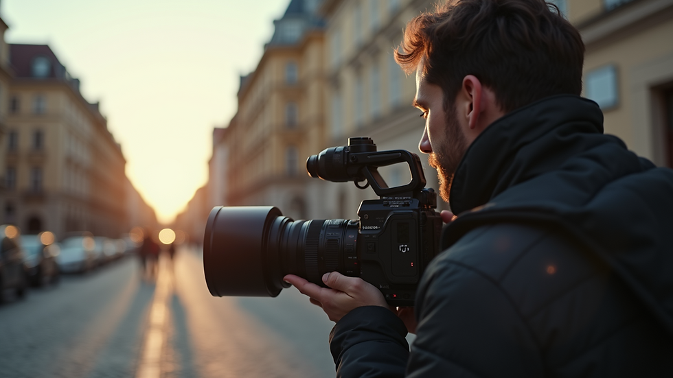 Eye-level view of a person filming a video with a camera