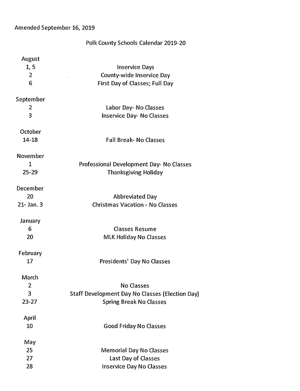 Polk County Schools CALENDARS