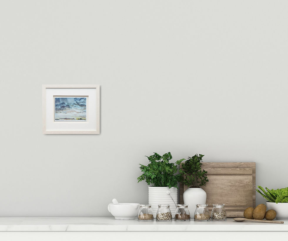 Watercolour on paper of March 04, 2020 showing a colourful evening sky speckled with multicoloured clouds.