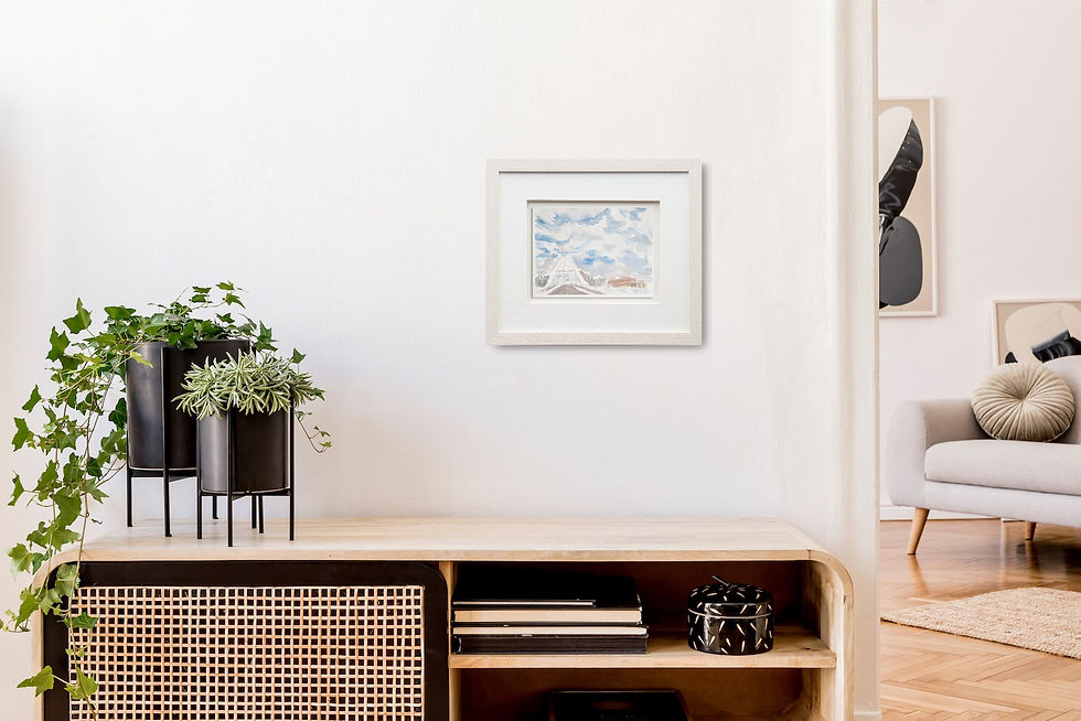 Watercolour on paper of February 12, 2020 showing Walterdale bridge with the rossdale power plant in the background.
