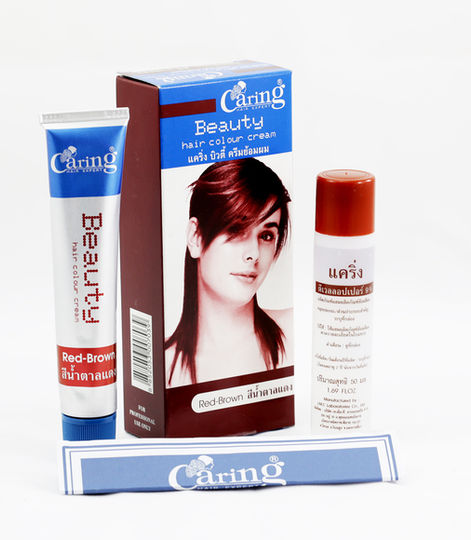 Caring Beauty Hair Color Cream Reddish Brown 50ml blue box permanent grey coverage natural shine | แคริ่ง บิวตี้ ครีมเปลี่ยนสีผม สีน้ำตาลแดง 50ml กล่องน้ำเงิน ปิดผมขาวย้อมถาวร เงางามธรรมชาติ