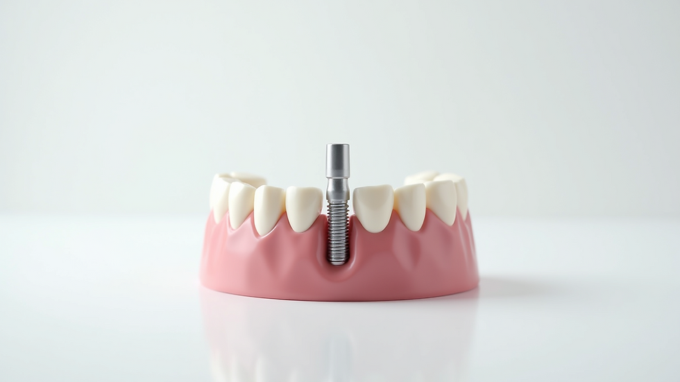 Close-up view of dental implant model on a white background