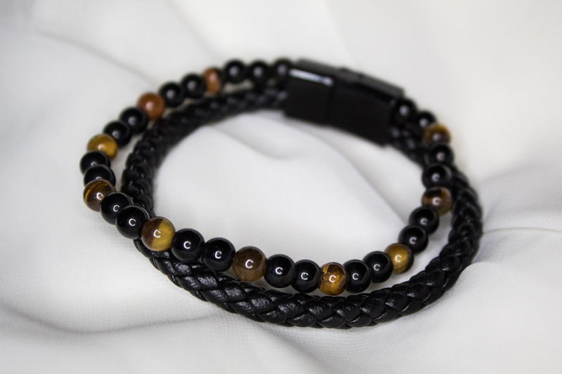 Men's Bracelet Leather Cord Tiger Eye