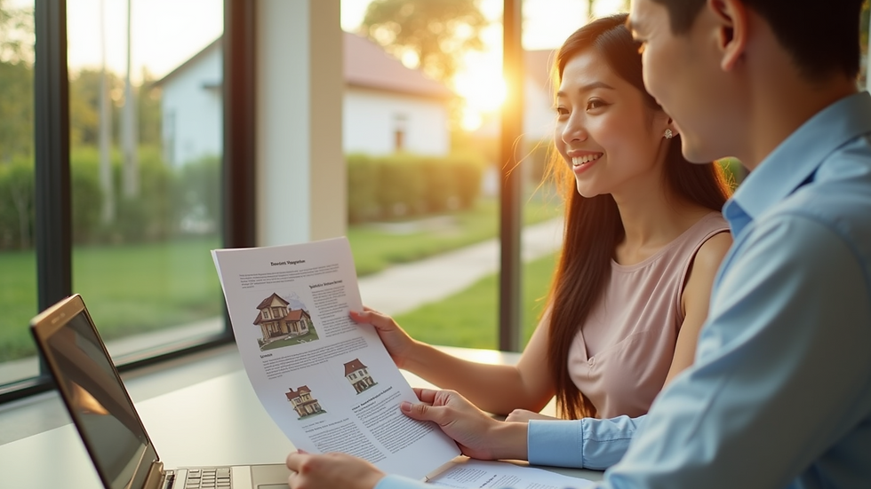Close-up view of a real estate agent showing property documents to a client