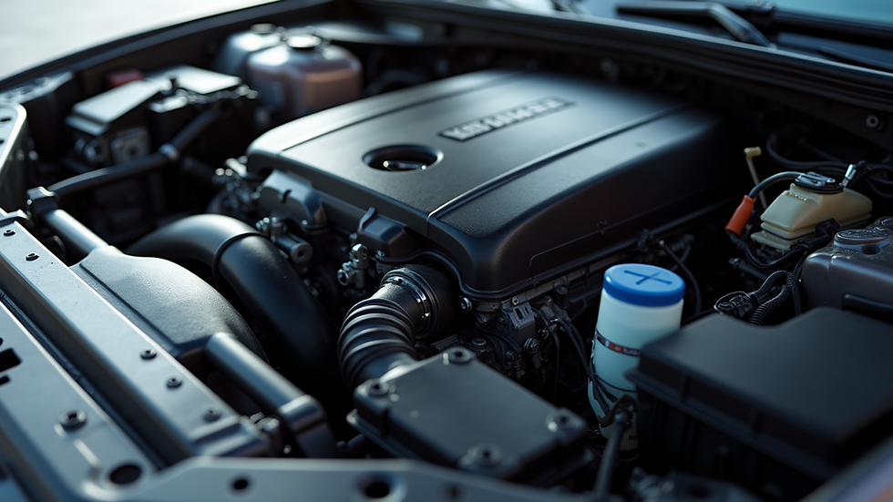 Eye-level view of a clean engine bay with visible components