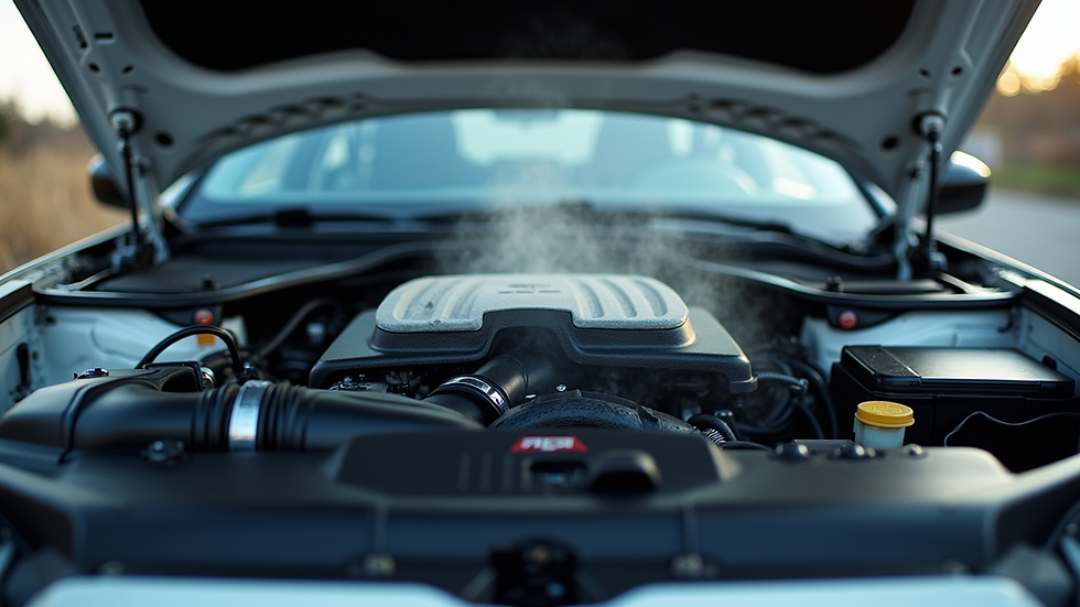 Eye-level view of a clean engine bay after steam cleaning