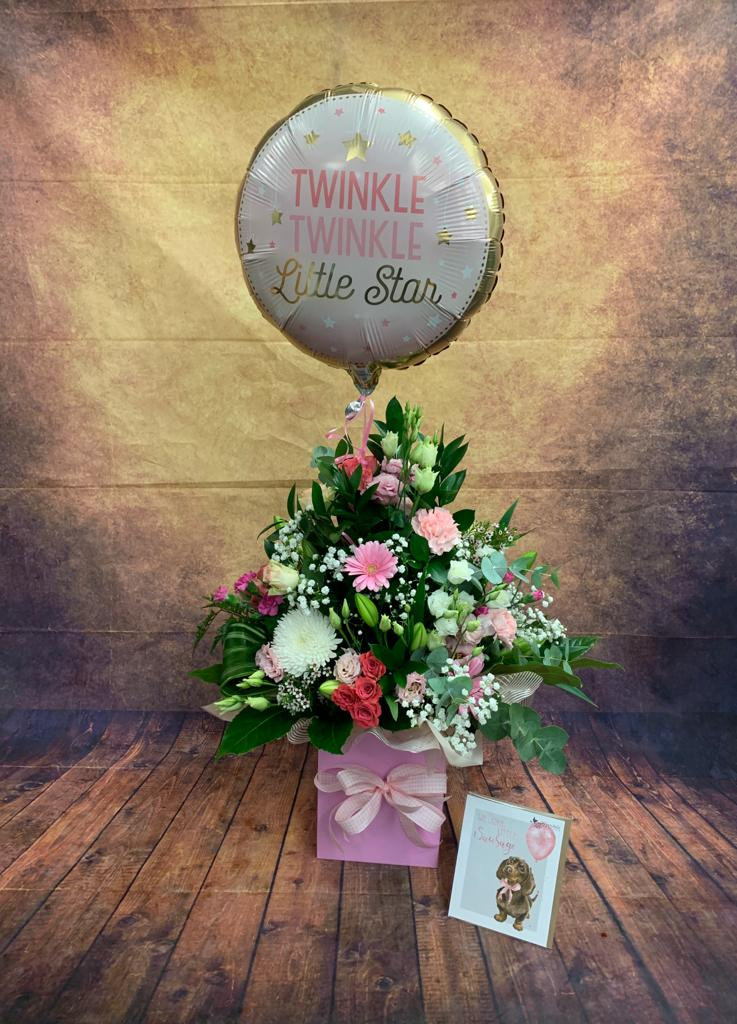 New Born Girl Aqua Flower Bouquet Theflowershopkirton