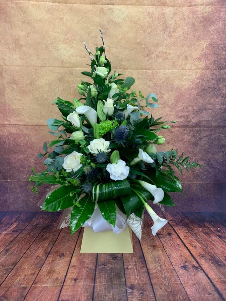 Sympathy Aqua Flower Bouquet Theflowershopkirton
