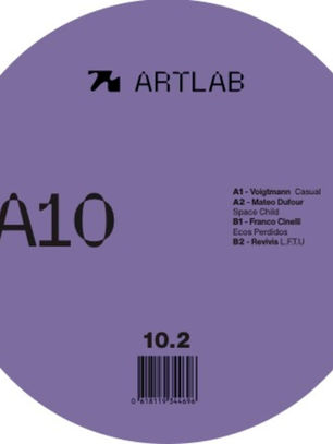 Purple ARTLAB record label with A10, track list, and barcode on a minimalist circle