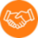 Orange vector icon of a handshake, symbolising local support and trusted partnerships.