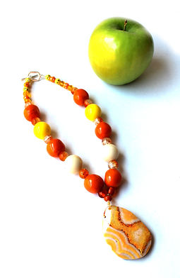 Unusual Chunky Choker Necklace by Artist Kelly E. Marra - Orange, Yellow & White Summer Statement Necklace, Chunky Jewelry, One of a kind faceted stone pendant