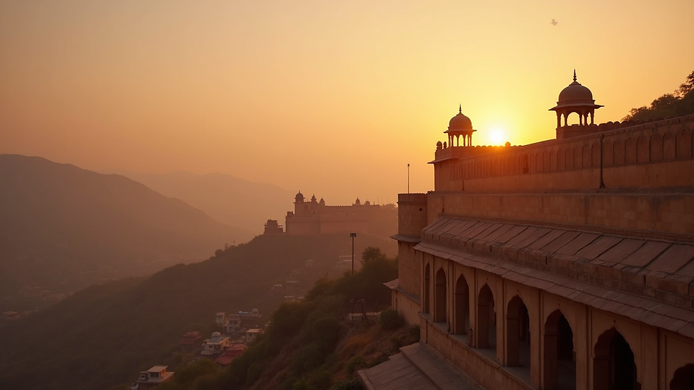 Wide angle view of Amber Fort in Jaipur during sunset