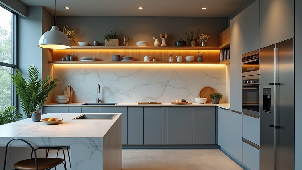 High angle view of a modern kitchen with sleek appliances