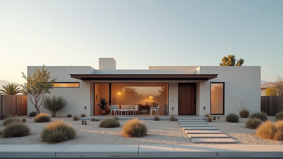 Wide angle view of a modern house exterior in Antelope Valley