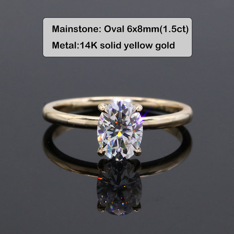 Thumbnail: 1.5 Carat Oval Moissanite Diamond Engagement Ring VVS D 14K Solid Yellow Gold