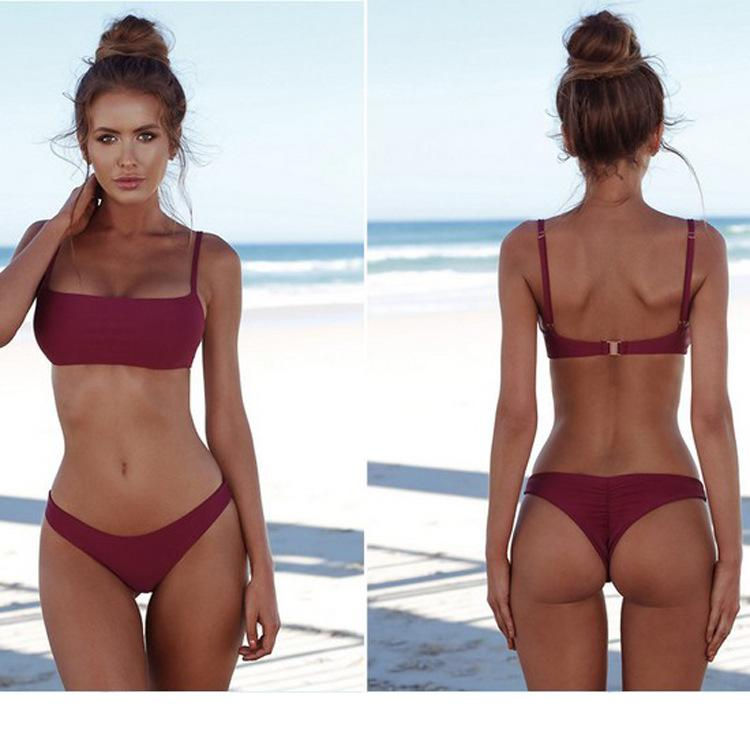 Miniatura: Womens Pure Color Bikini Swimsuit Ladies Sexy Triangle Beach Bathing