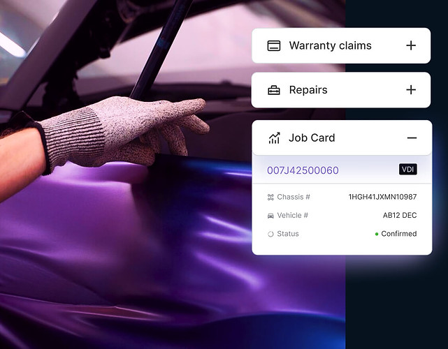 Automotive service dashboard visual with repair and job card information