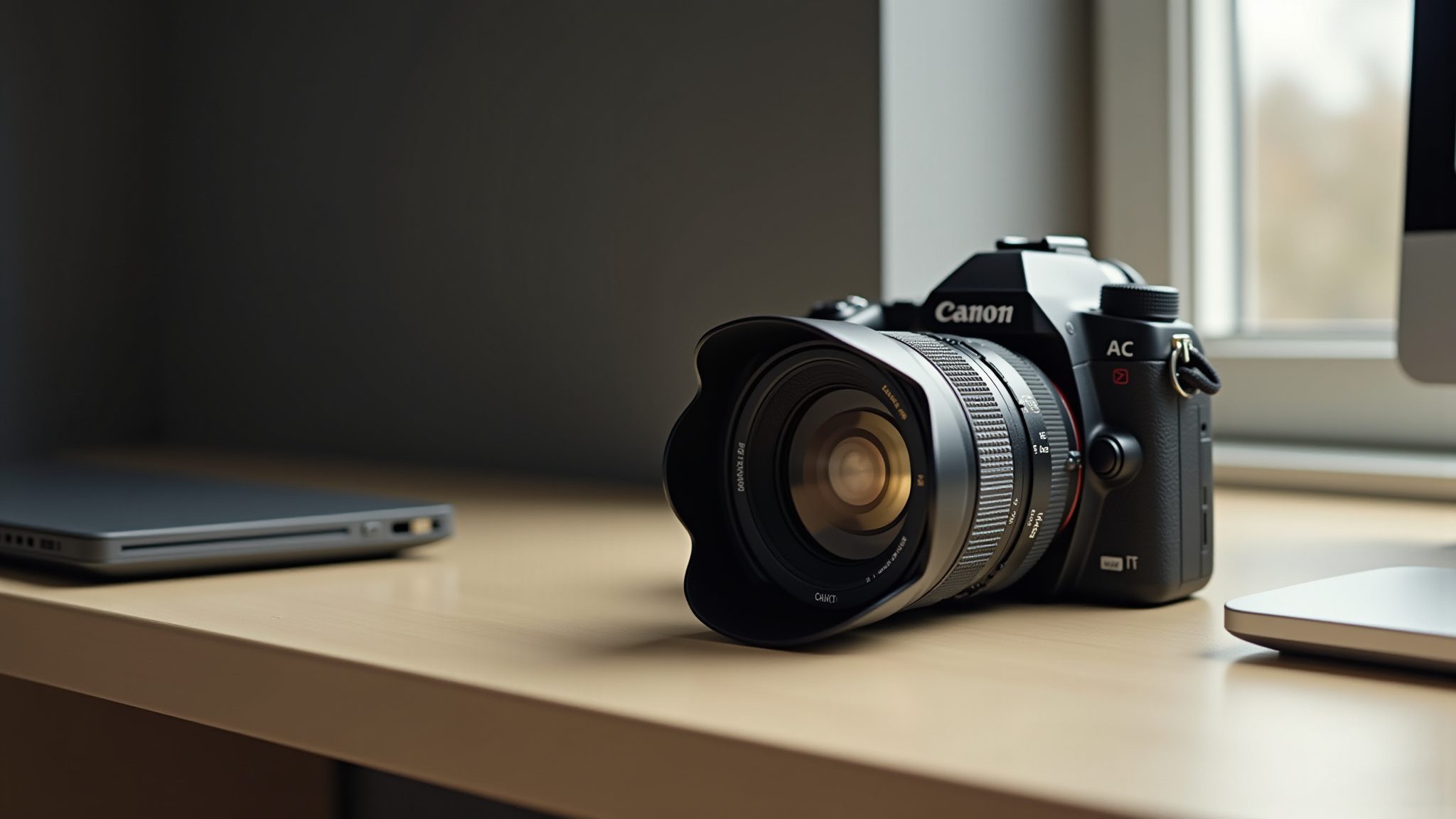 Canonデジタル一眼レフカメラとノートパソコン