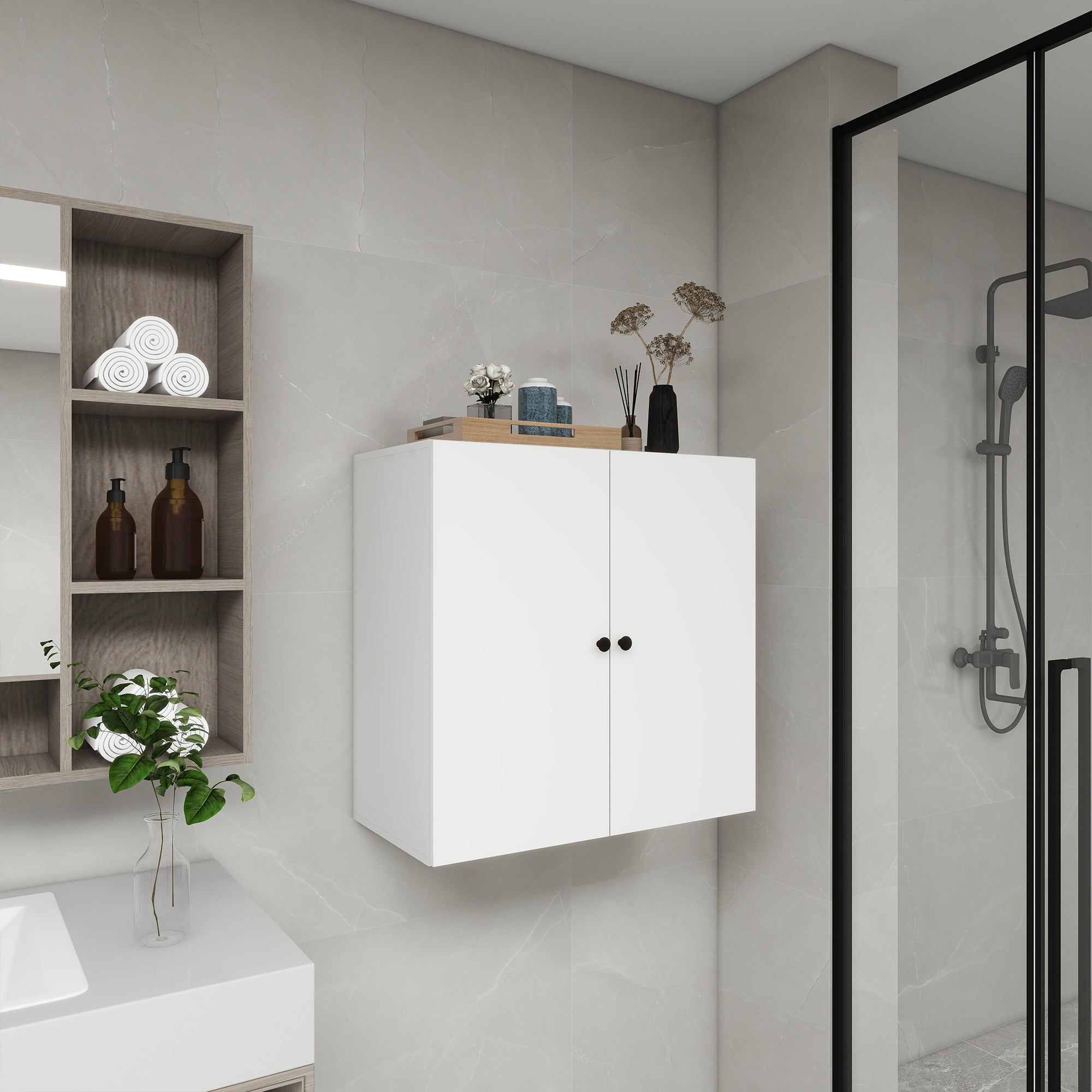 C2 Closet Shelves for bathroom,Wooden Closet System Modular With 2 Doors Shelves