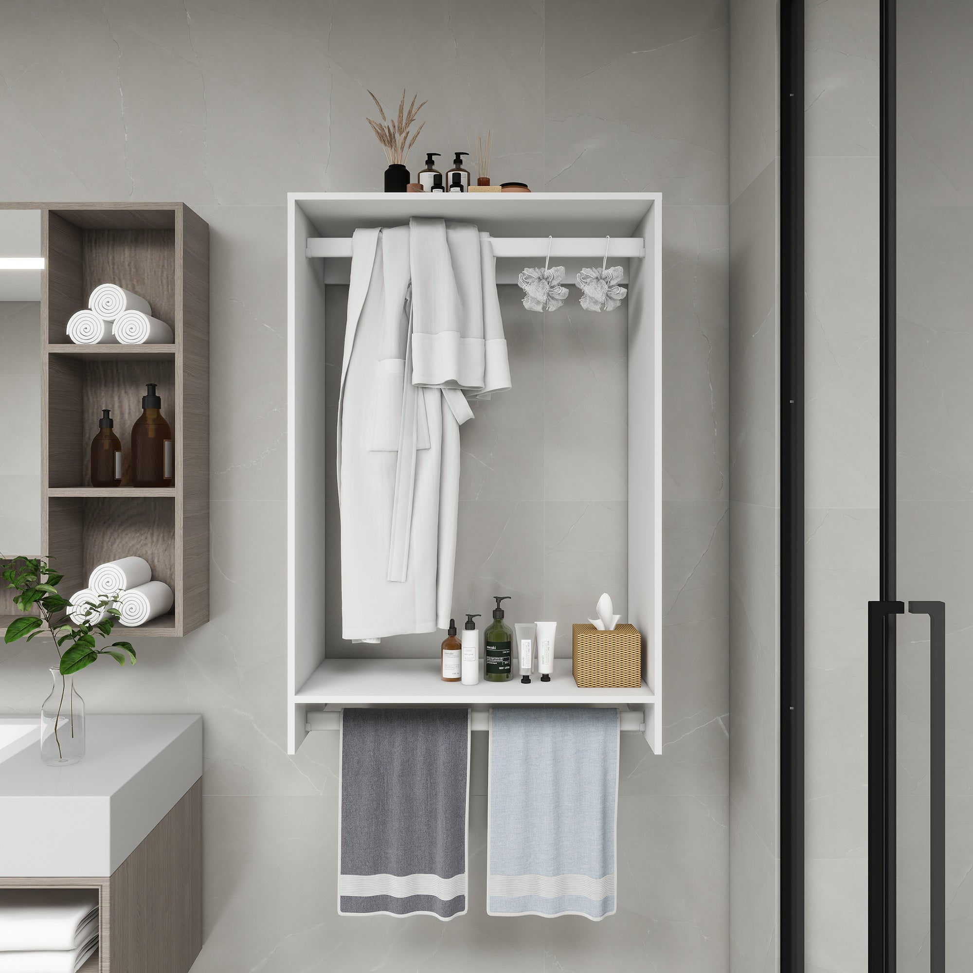 B3 DIY Modular Wooden Closet Organizer System with 2 Hanging Rods Shelves Wall M