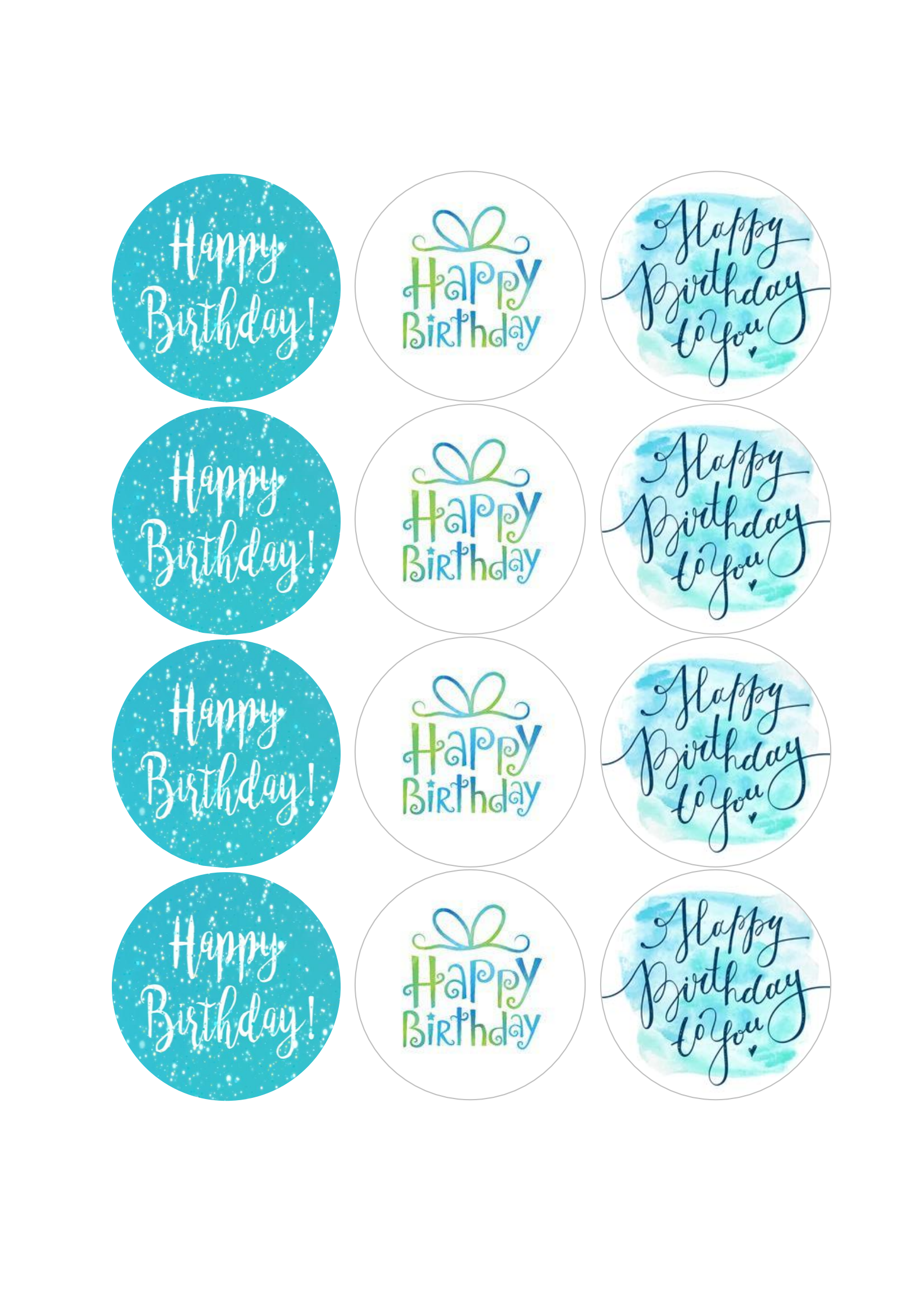 Happy Birthday Teal Edible Cupcake Toppers