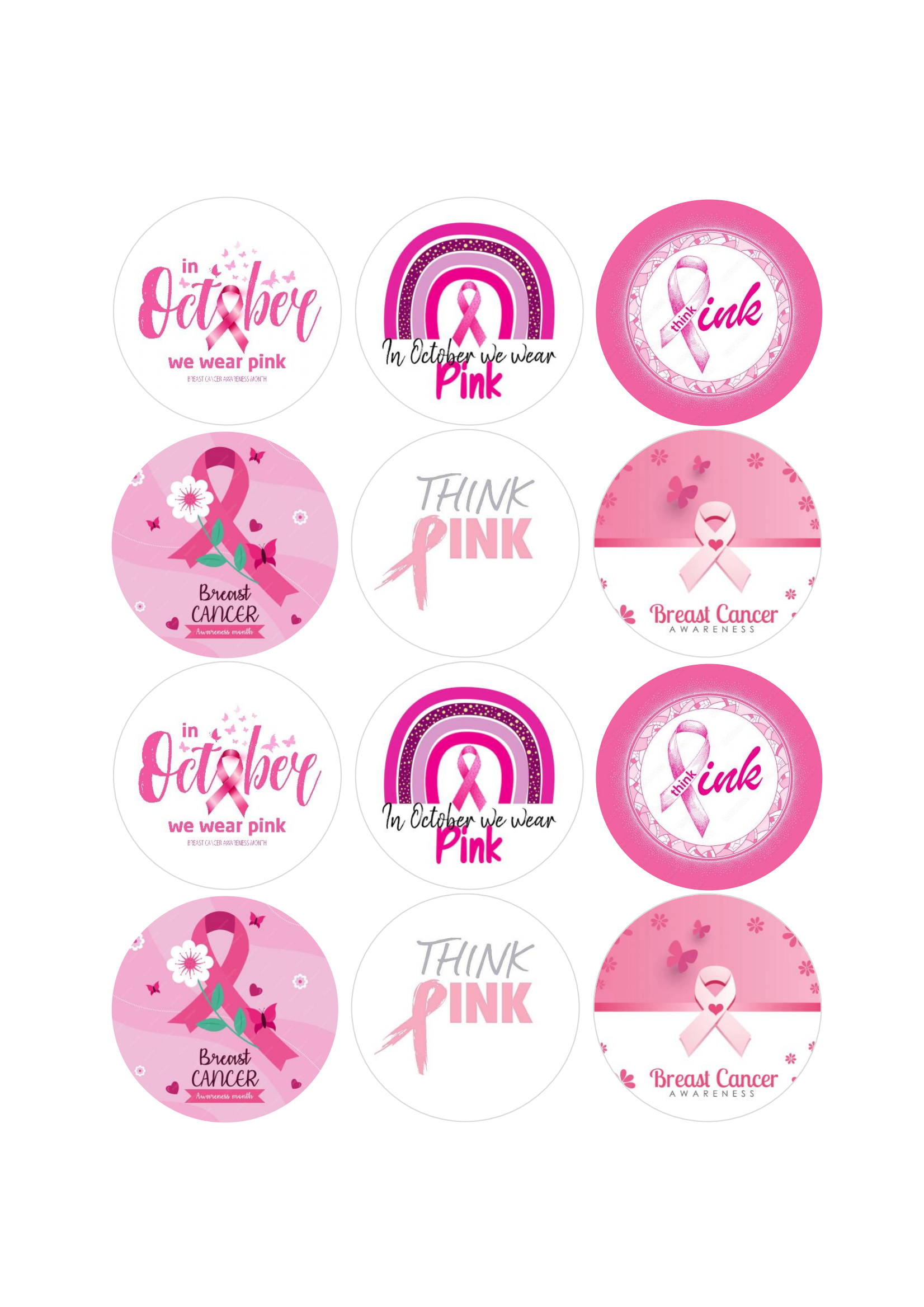 Breast Cancer themed Edible Cupcake Toppers