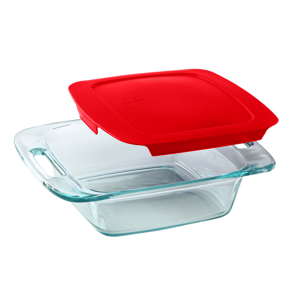 PYREX - FUENTE CUADRADA EASY GRAB DE 1.9 LT C/TAPA ROJA