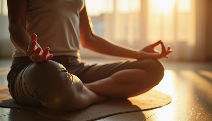 Close-up of a person practicing meditation with soft natural light
