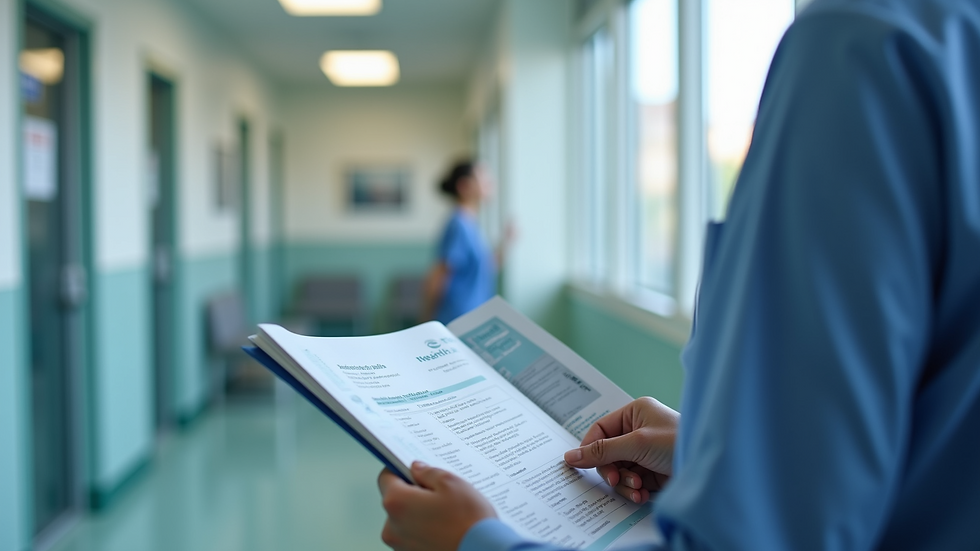 Eye-level view of a patient reading a health brochure in a clinic