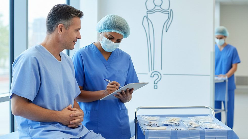 Preparación preoperatoria con lista de seguridad y equipo estéril.