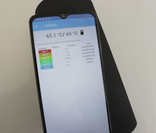 Loop-mediated isothermal amplification assay preparation in the DNAiTECH portable isothermal amplification instrument.