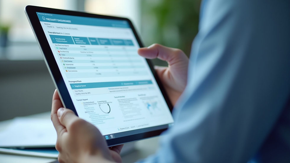 Close-up view of a digital tablet displaying a medical report and treatment plan