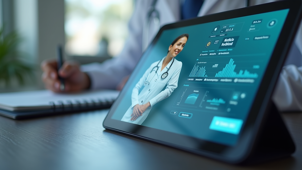 Close-up view of a digital tablet displaying a virtual medical consultation interface