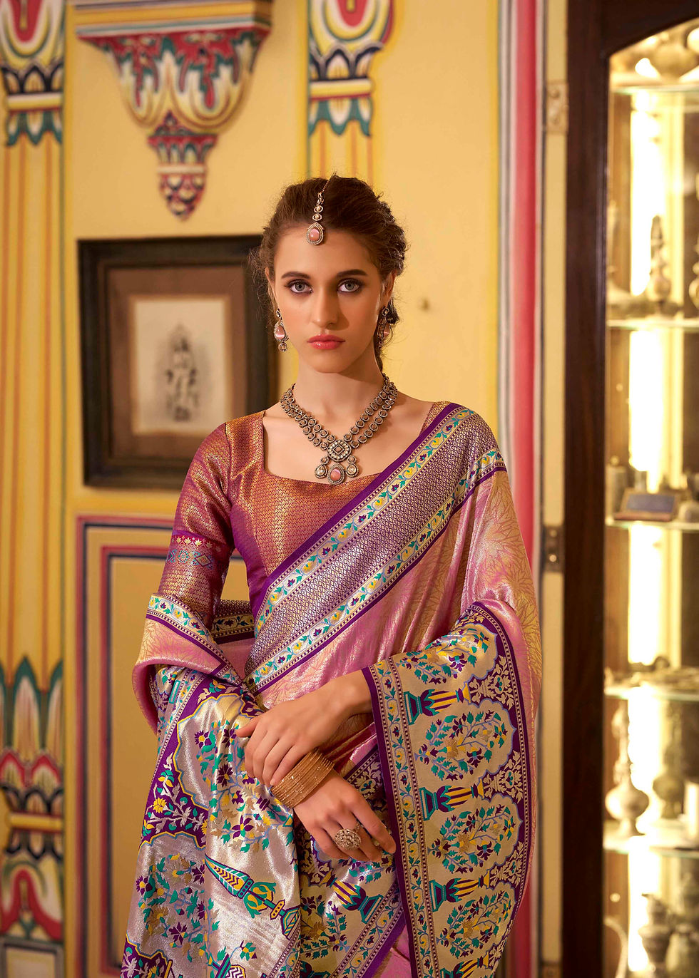 Thumbnail: Bubble Pink Tissue Silk Paithani Saree with Contrast Blouse | TST