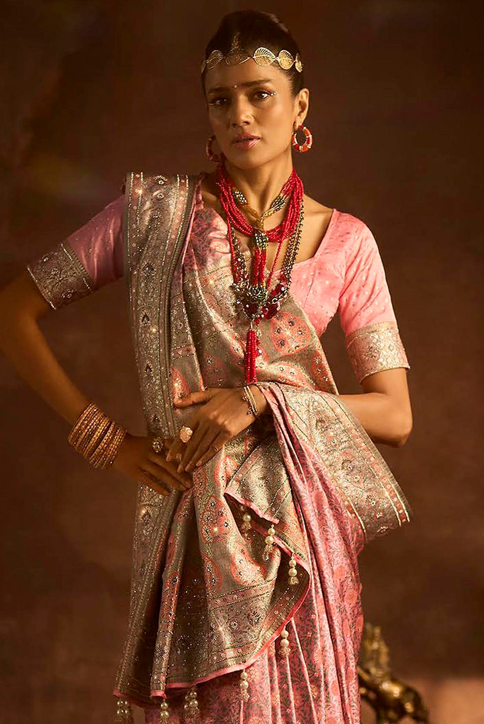 Thumbnail: Pink Designer Sari, Bridal Sarees, Party Wear, Banarasi Saree, Net, Lehenga, Printed, Half Sarees, Chikankari, Georgette,