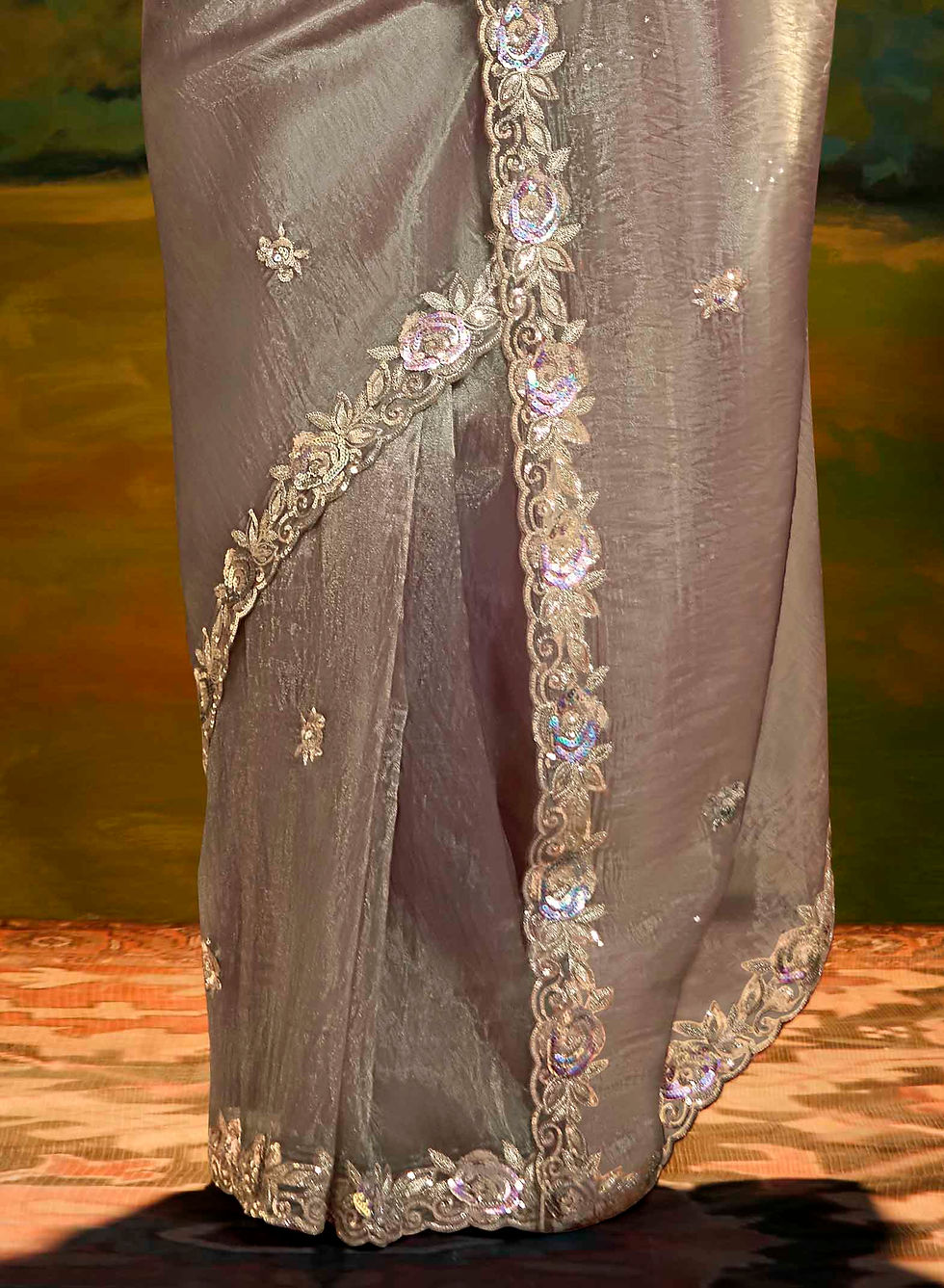 Thumbnail: Antique Silver Embellished Organza Silk Saree with Lovely Blouse | TST