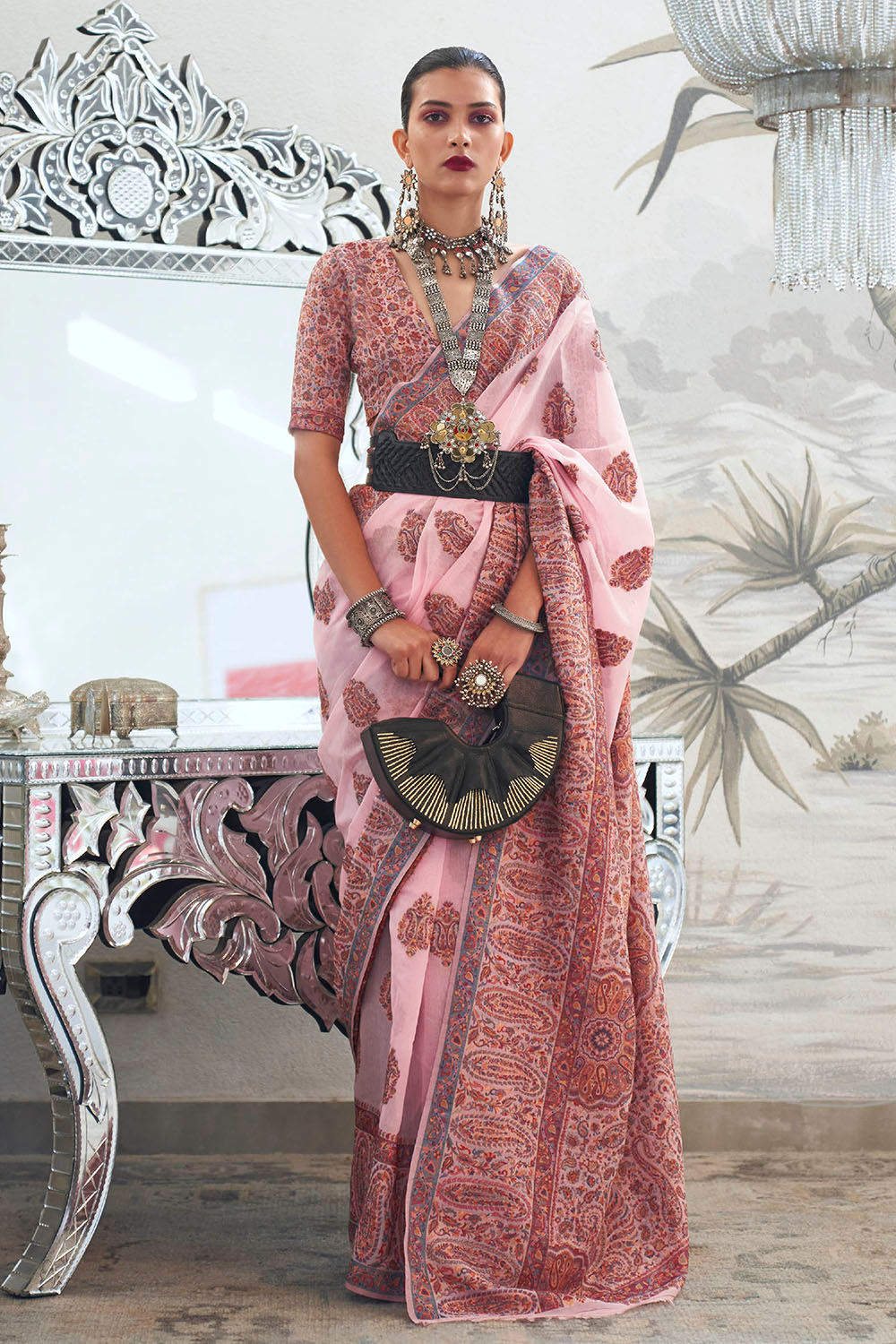 Green Woven Kashmiri Saree with Kanjivaram Border for Wedding Reception, Paithani Saree Blouse, Latest Saree, Designer Sari