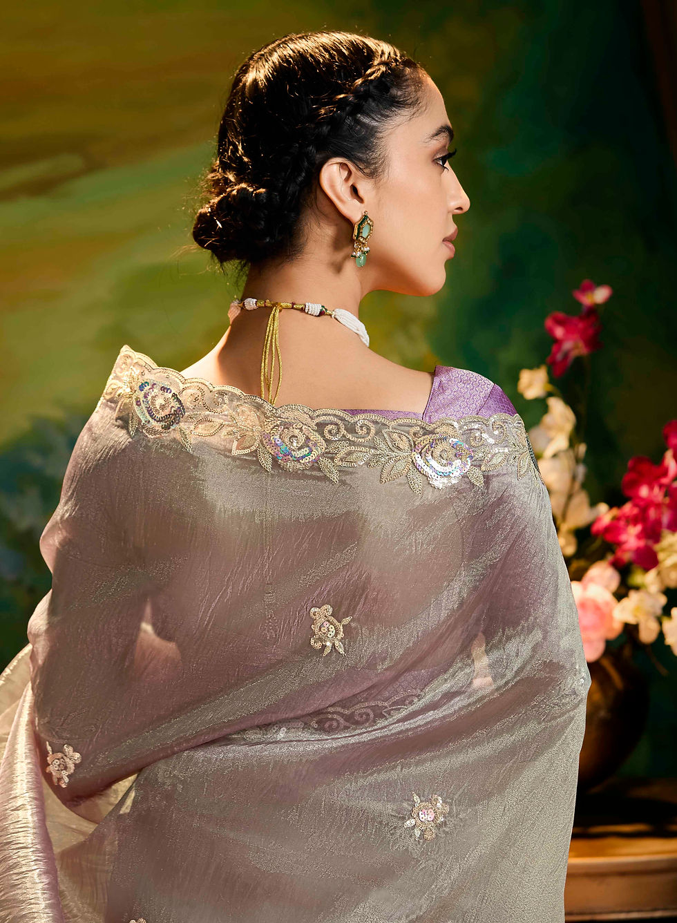 Thumbnail: Antique Silver Embellished Organza Silk Saree with Lovely Blouse | TST