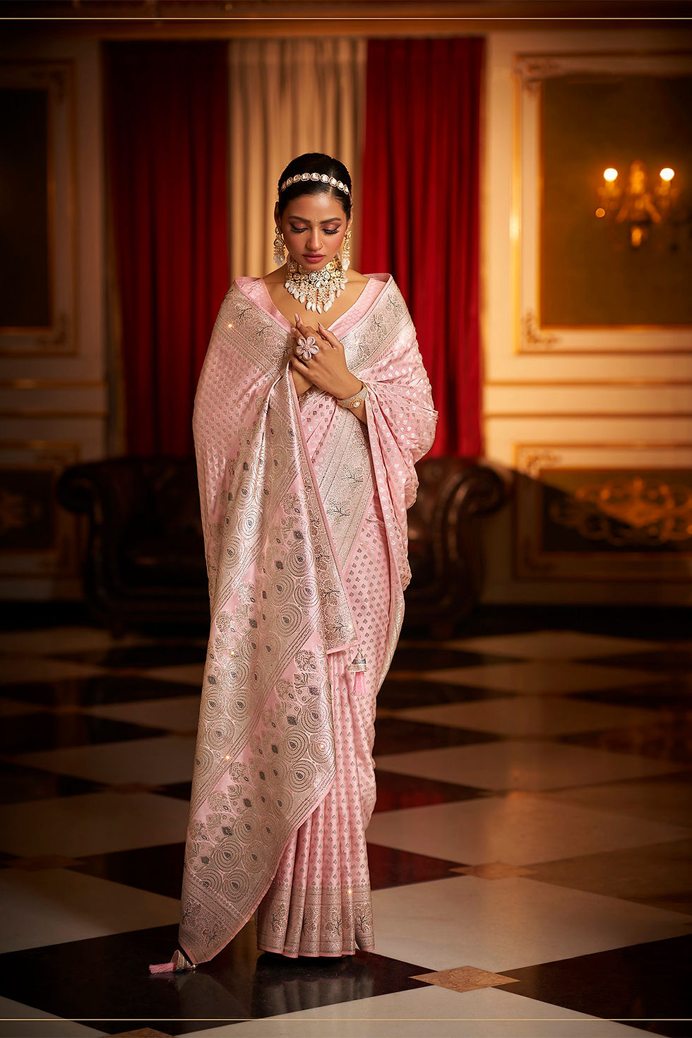 Thumbnail: Bridal Sarees, Party Wear, Bollyood, Kanjivaram Saree, Net, Lehenga, Printed, Half Sarees, Chikankari, Bandhani, Georgette,