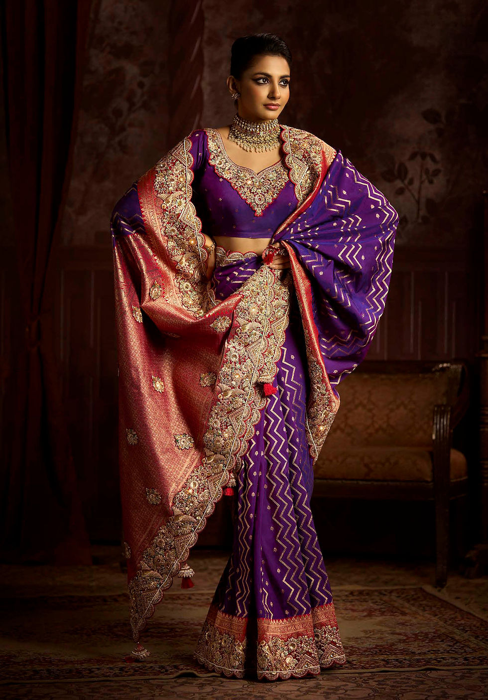 Thumbnail: Purple Designer Sari, Bridal Sarees, Party Wear, Banarasi Saree, Net, Lehenga, Printed, Half Sarees, Chikankari, Georgette,