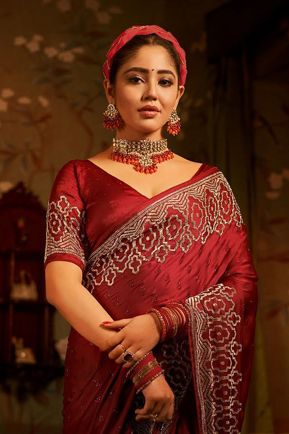 Thumbnail: Pure Silk Saree  Blouse, Kanjeevaram Sarees, Designer  Pethani,  Pink, Golden, Kashmiri Saree, Ikkat, Ready To Wear, Red