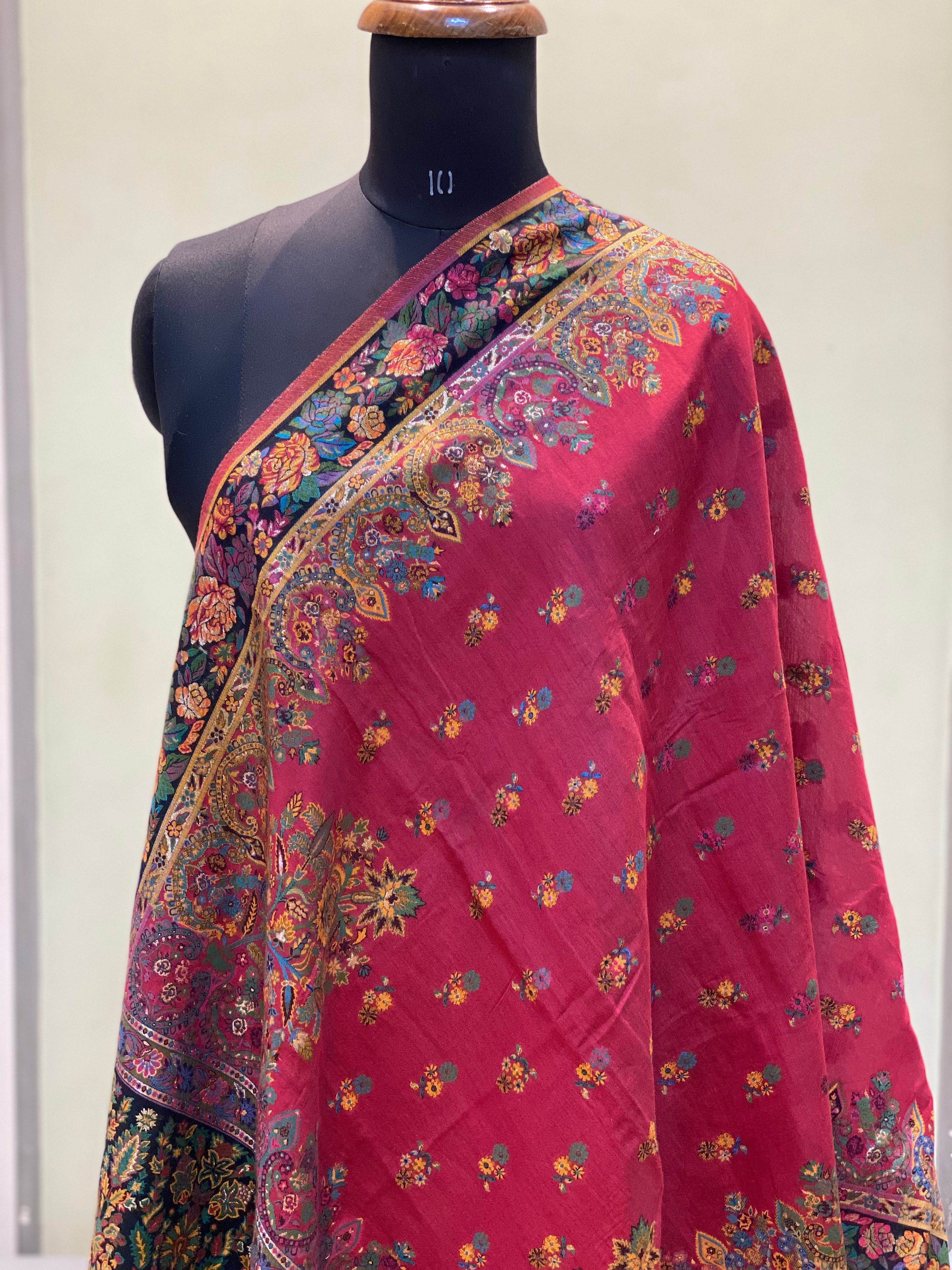 Magenta Pink Pashmina Woven Designer Kani Silk Handloom Dupatta\Stall | TST